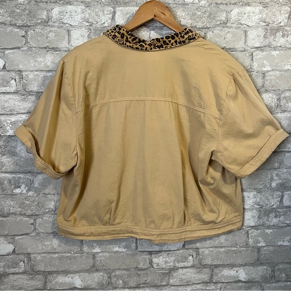 Vintage Nina Piccalino Women's 16 Khaki Button Up Shirt w Velvet Leopard Collar - Picture 2 of 8